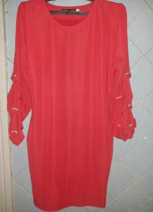 Платье красное с жемчугом 48р1 фото