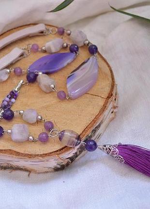 Довге кольє-сотуар з кистю з агата і аметисту 'андромеда'
