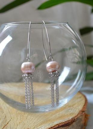 Сережки з ліловим перлами 'ліловий світанок'2 фото