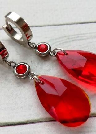 Серьги с красными кристаллами