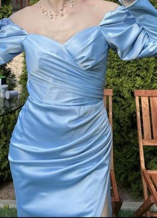Атласна сукня міді з розрізом1 фото
