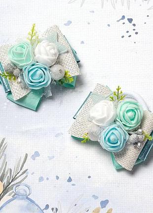 Банты с розами/ бант из лент/ голубой бантик/бордовый бантик
