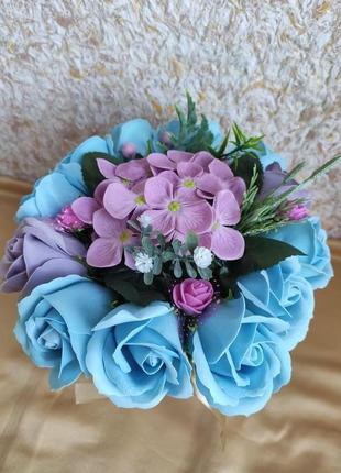 Декор для дому квіти мильні троянди подарунки для жінок штучні квіти композиція з гортензією2 фото