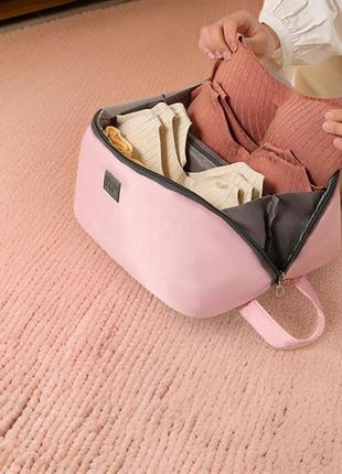 Рожева жіноча косметичка та дорожній органайзер для одягу, бюстгальтерів та шкарпеток storage bag3 фото