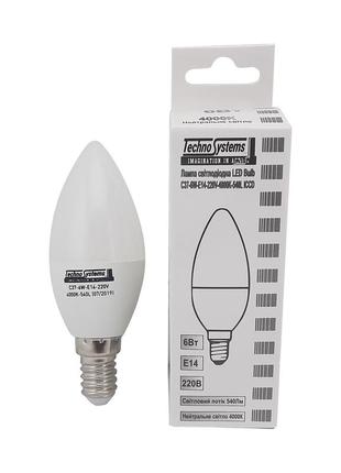 Лампа светодиодная led bulb-c37-6w-e14-220v-4000k-540l iccd (свеча)