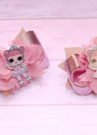 Модные стильные пудровые бантики из экокожи с лол