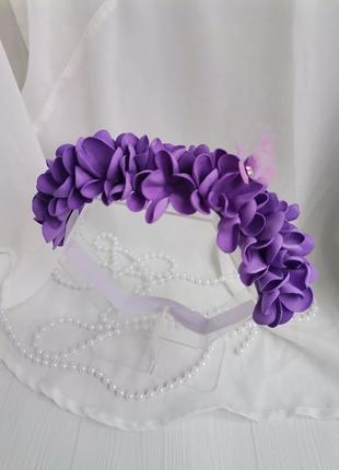 Фиолетовая объемная повязка на голову3 фото