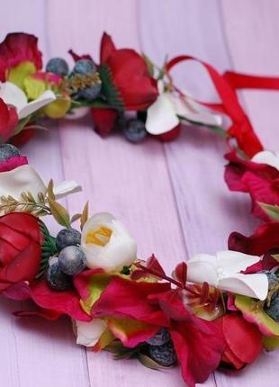 Веночек с цветами бордово-марсаловый для фотосессии, свадьбы4 фото