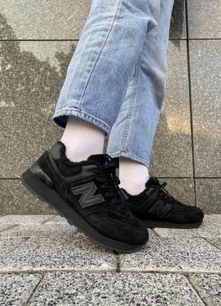 New balance 574 black (хутро)3 фото