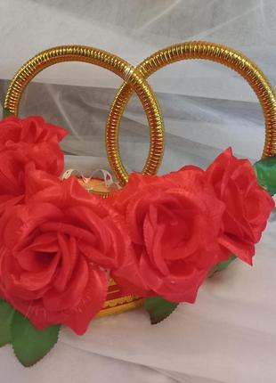 Свадебные кольца на машину "розы" (красные)2 фото