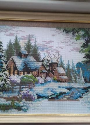 Картина "домик в зимнем лесу"