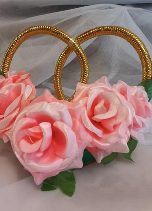 Весільні кільця на машину "троянди" (рожеві)2 фото
