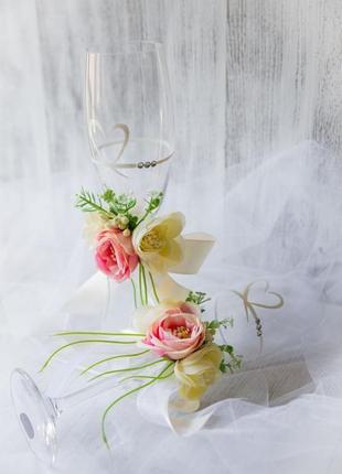 Свадебные бокалы из богемского стекла ′roses coral′4 фото