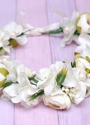 Весільний вінок вінок з квітами в кольорі айворі1 фото