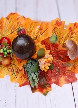 Осенний обруч ободок с листьями и грибами2 фото