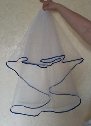 Синяя свадебная фата "атласный кант" в два яруса1 фото