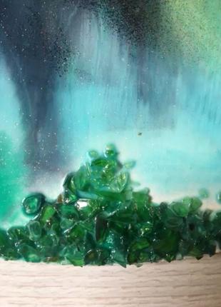Интерьерная картина эпоксидной смолой в технике resin art   "северное сияние"3 фото