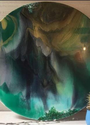 Интерьерная картина эпоксидной смолой в технике resin art   "северное сияние"6 фото