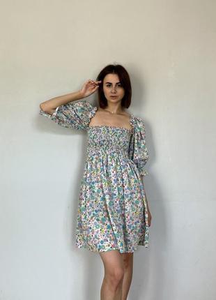 Летнее мини-платье с цветочным рисунком с открытыми плечами, хлопковое пляжное платье4 фото