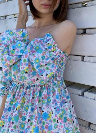 Летнее мини-платье с цветочным рисунком с открытыми плечами, хлопковое пляжное платье7 фото