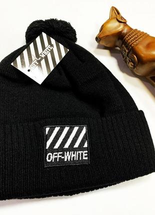 Шапка off - white black moon черная / женская / мужская / зимняя офф вайт3 фото