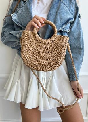 Літня солом'яна сумка, солом'яна сумка із паперової лози, стильна плетена сумочка для прогулянок, жіноча солом'яна сумка