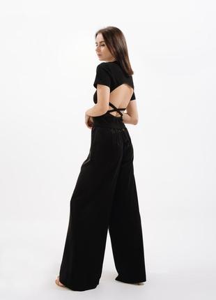 Женские черные атласные широкие брюки. брюки из шелкового атласа. длинные брюки-палаццо.2 фото
