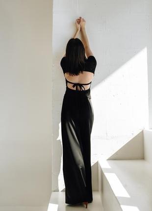 Женские черные атласные широкие брюки. брюки из шелкового атласа. длинные брюки-палаццо.6 фото