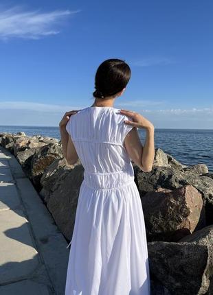 Біла літня бавовняна сукня міді а-силуету. літня богемна сукня міді2 фото