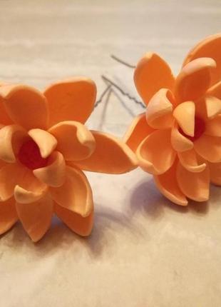 Шпильки для волосся "персикові квіти"1 фото