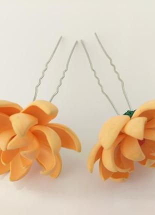 Шпильки для волосся "персикові квіти"2 фото