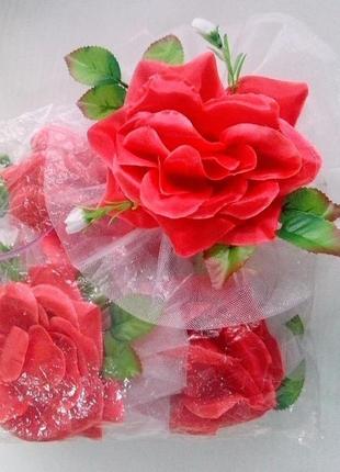 Цветы на ручки свадебного авто "роза" (компл./ 4 шт.) красные