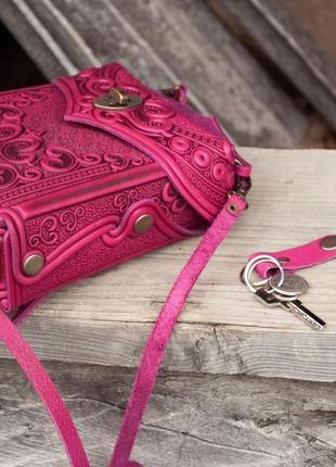 Маленькая сумочка-рюкзак кожаная функция с орнаментом бохо8 фото