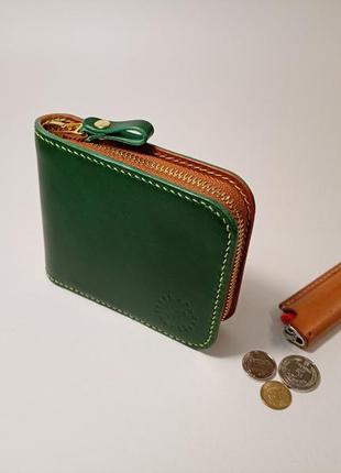 Шкіряний гаманець на блискавці зелениё