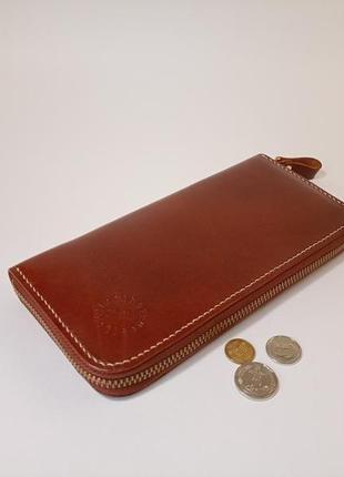 Шкіряний гаманець на блискавці коричневий