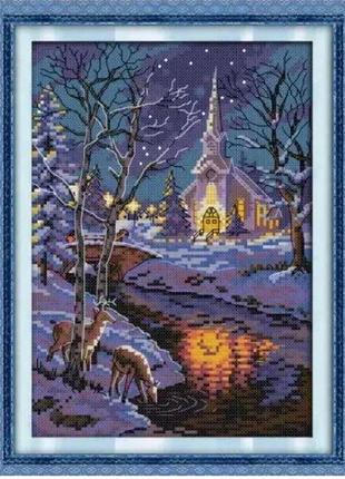 Набор для вышивания по нанесённой на канву схеме "winter night scenes (2)".aida 14ct printed,21*30см