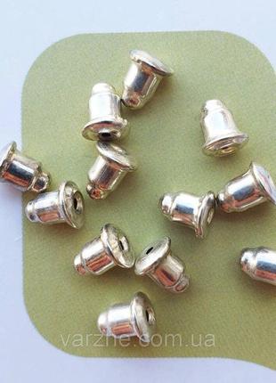 6 шт застібки металеві для сережок - цвяшків, "під срібло", 5х6 мм 10 пар/упаковка код/артикул 192 jb-302_10