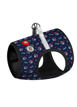 Шлея для собак мягкая waudog clothes c qr паспортом, рисунок "бэтмен красно-голубой", s1, в 40-45 см, с 29-31