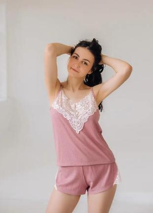 Женский комплект майка и шорты, домашняя одежда, пижама розовая2 фото