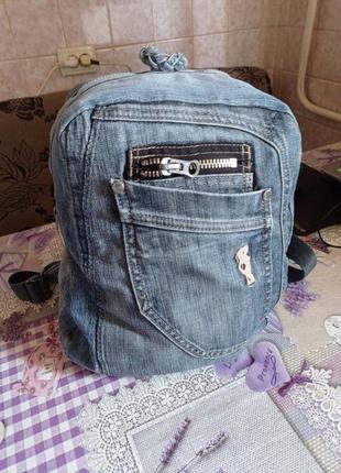 Рюкзак джинсовий ручної роботи середній1 фото