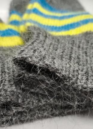 М'які пухнасті жовто-блакитні в'язані рукавички з пряжі пух норки4 фото
