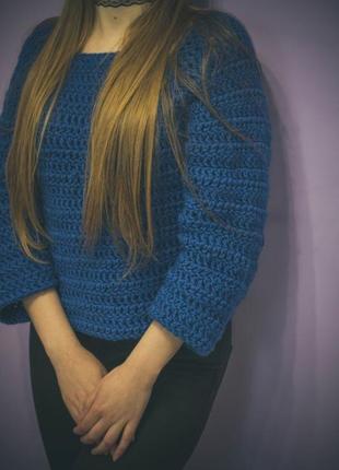 Синий вязаный свитер1 фото
