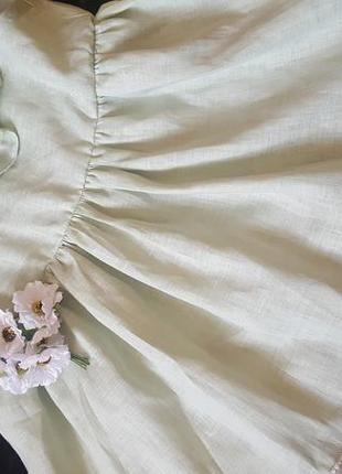 Льняное платье нежно оливкового цвета3 фото