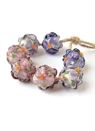 Намистини скляні «квіти бузкові та фіолетові» лемпворк1 фото