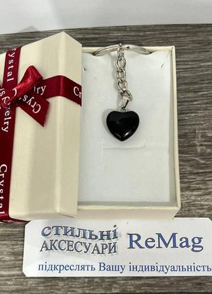 Натуральный камень чёрный агат кулон в форме мини сердечка на брелке - оригинальный подарок девушке7 фото