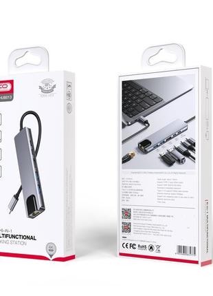 Hub xo hub013 type-c |type-c to hdmi+pd*2+usb*2+lan 6 in 1 silver2 фото