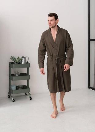 Мужской качественный длинный халат из фактурного муслина duna стильный красивый удобный халат из муслина1 фото