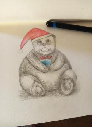 Мишка панда. открытка мини. акварельный карандаш.