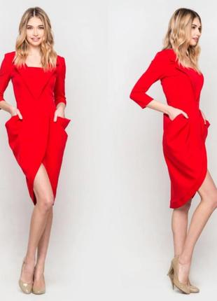 Яркое новое красное платье с широкими карманами1 фото