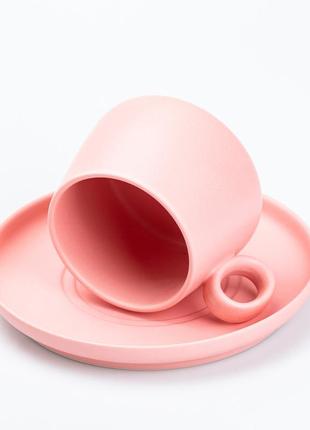 Чашка з блюдцем керамічна 300 мл рожева3 фото